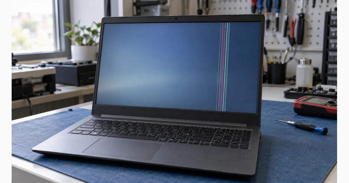 Laptop ekranında dikey çizgiler — temsili blog görseli
