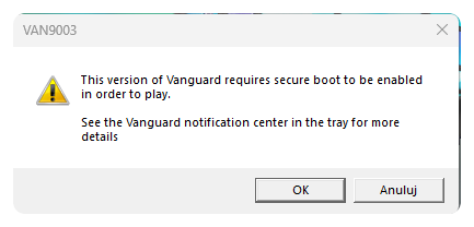 Vanguard VAN 9003 Secure Boot hata ekranı