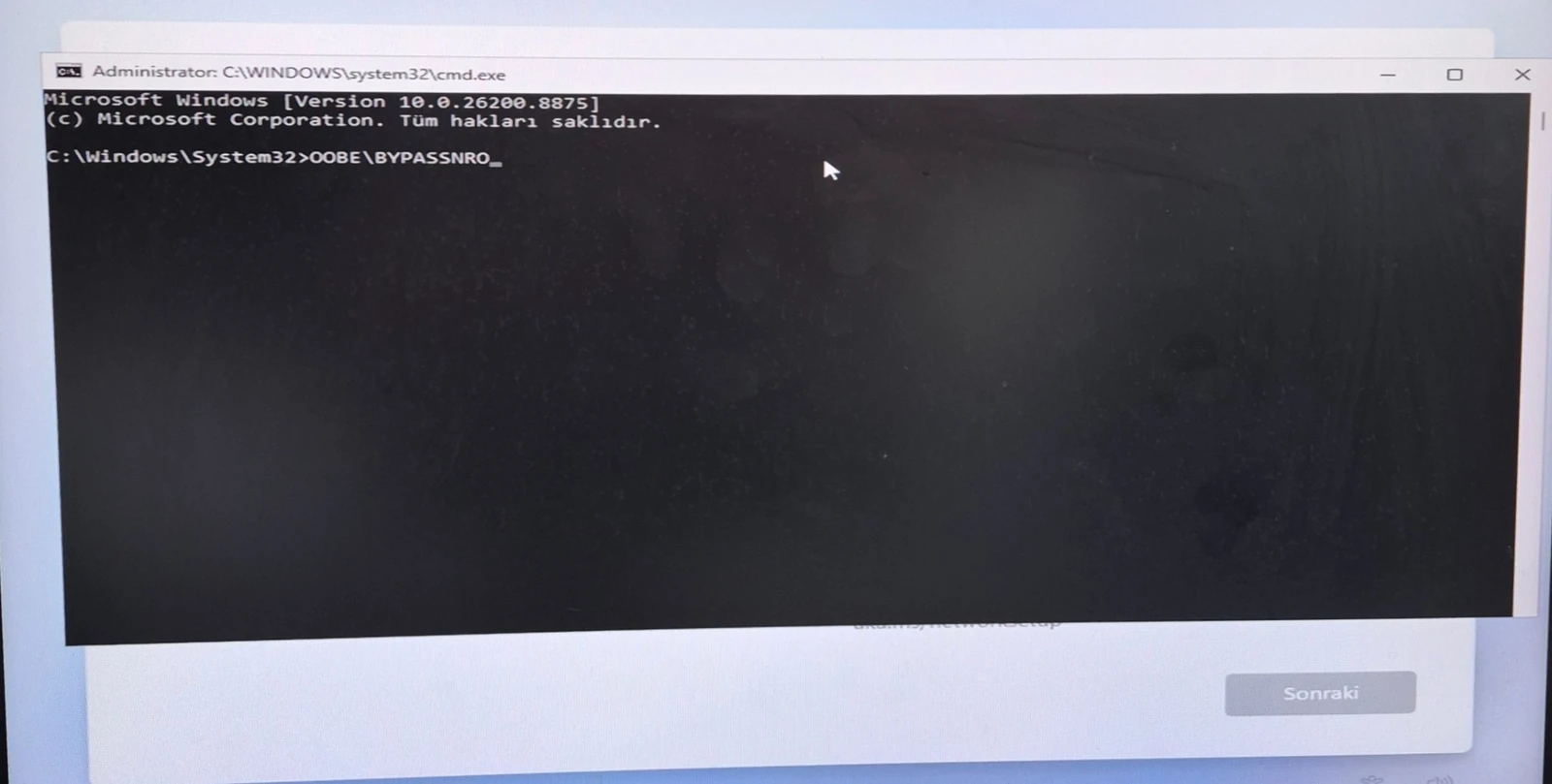Windows 11 kurulumunda OOBE BypassNRO komutunun yazılması