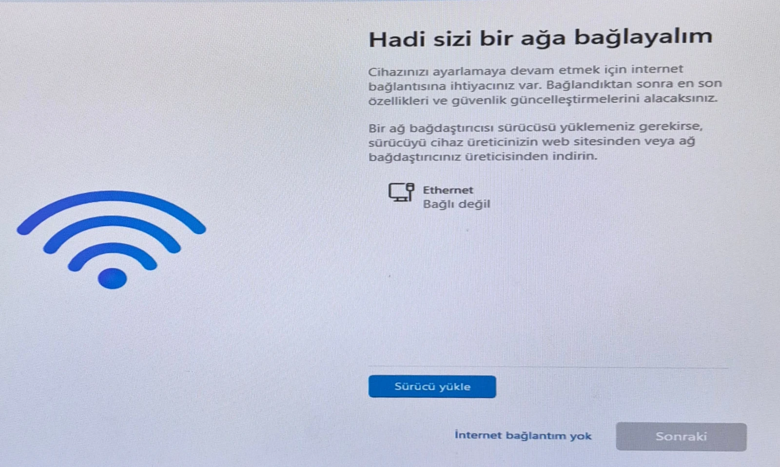 Windows 11 kurulumunda İnternet bağlantım yok seçeneği
