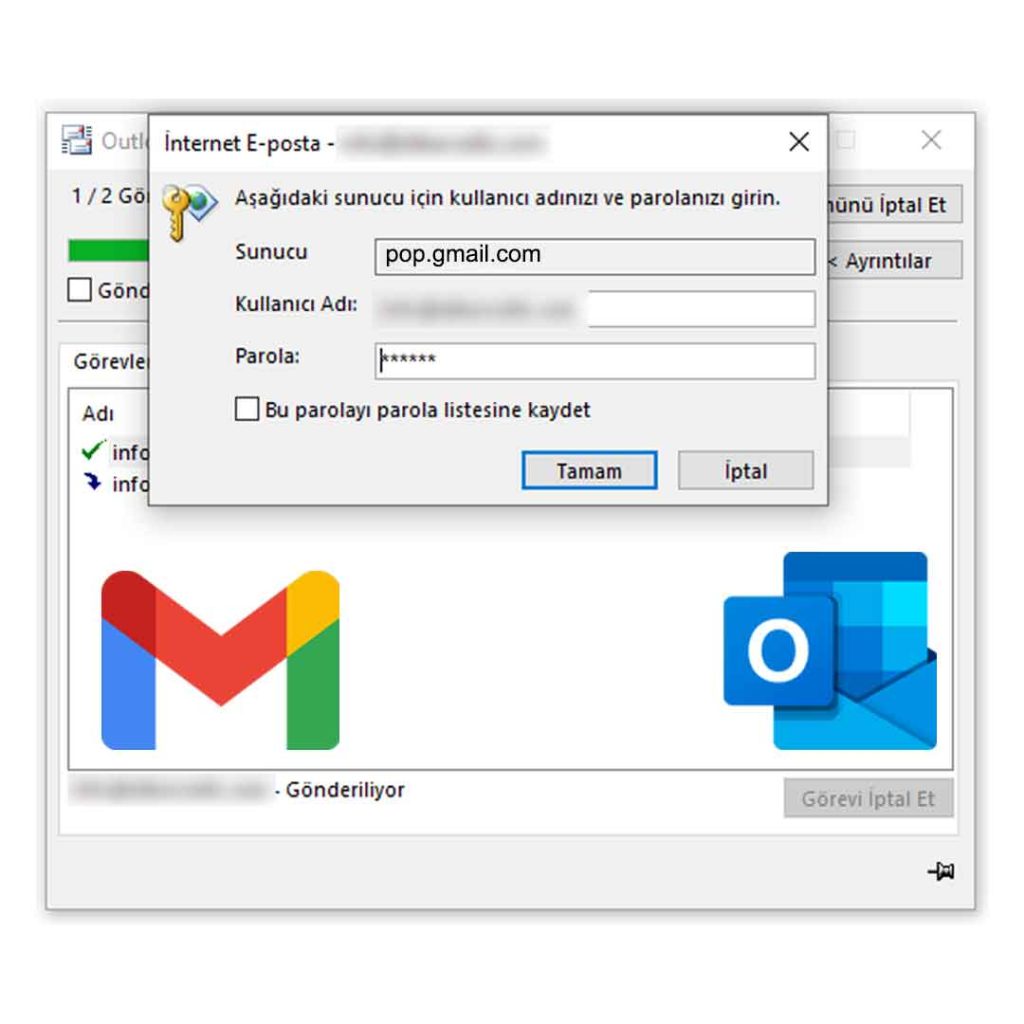 Gmail Outlook Şifre Soruyor